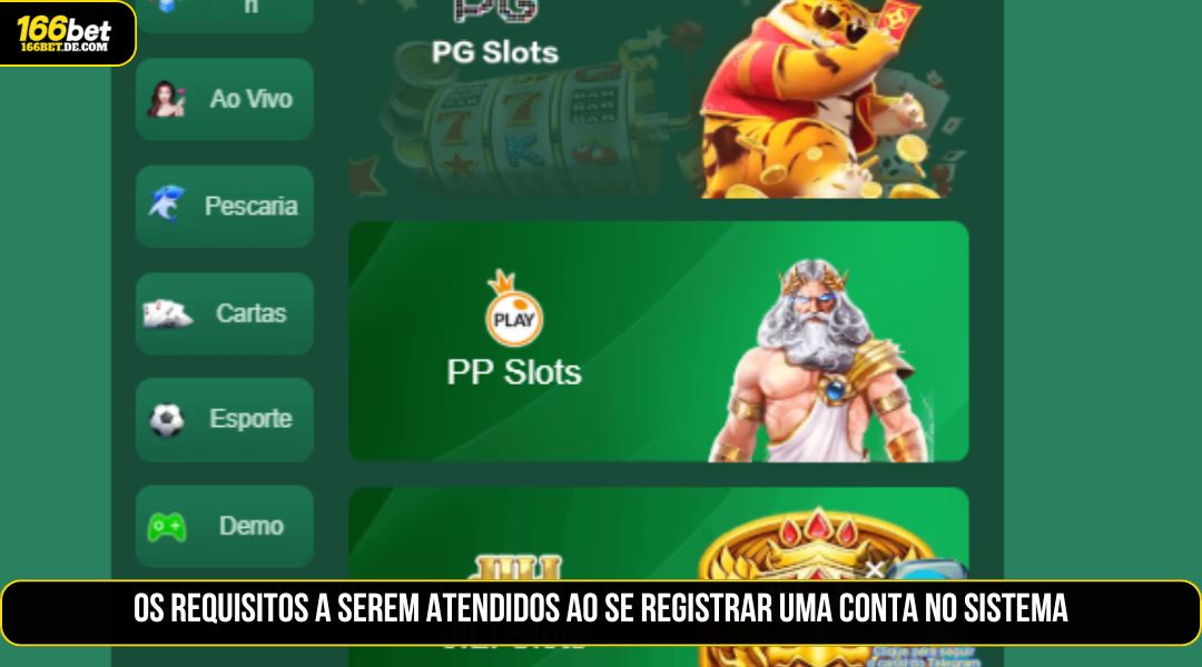 Requisitos a serem cumpridos ao registrar uma conta no sistema