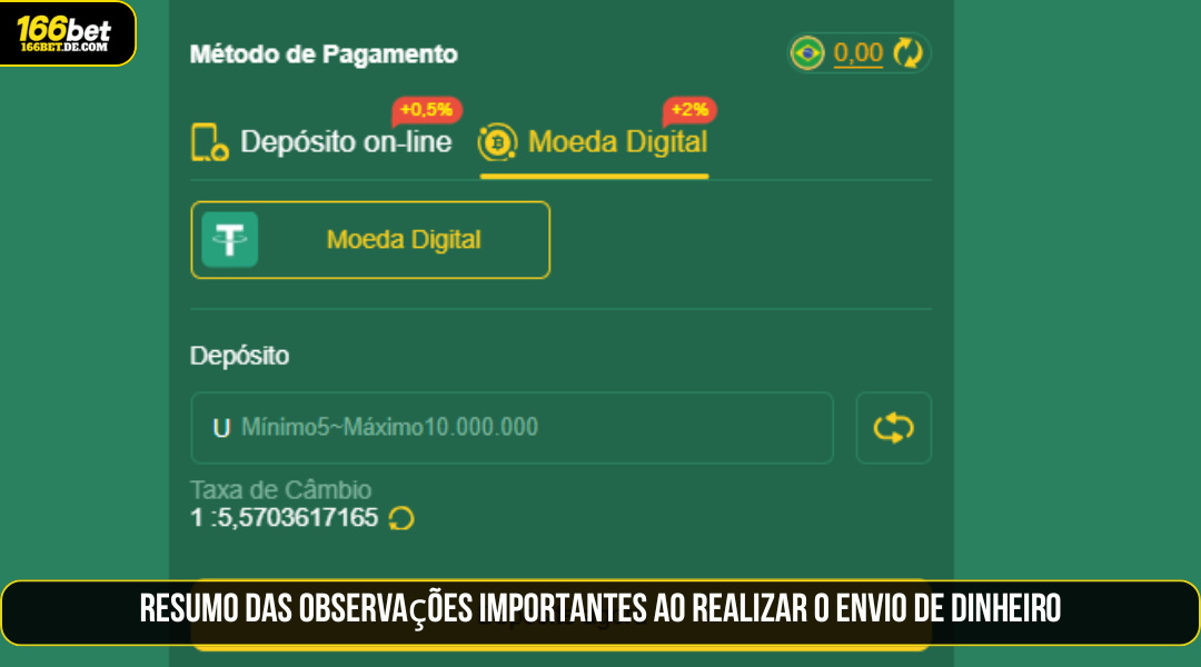 Resumo de notas importantes ao fazer um depósito