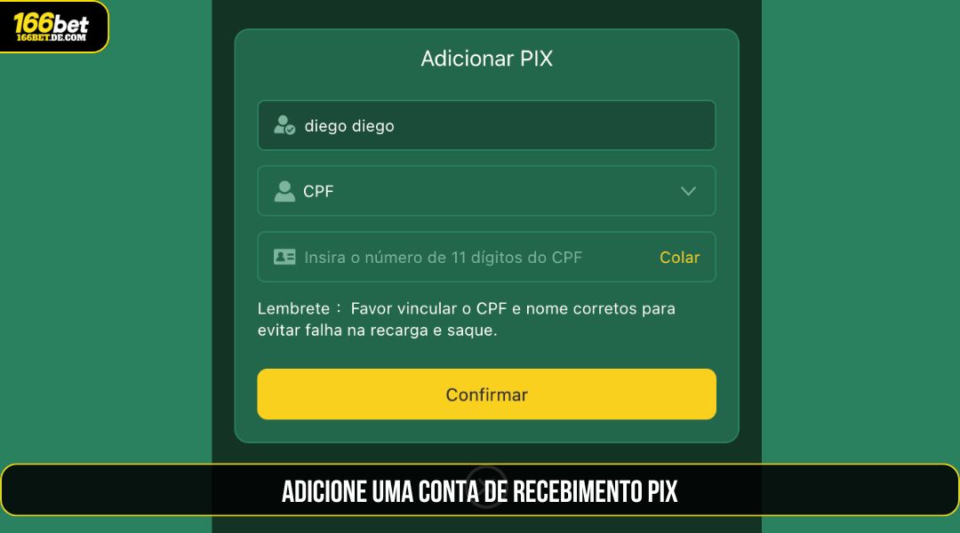 Adicionar conta de recebimento de PIX